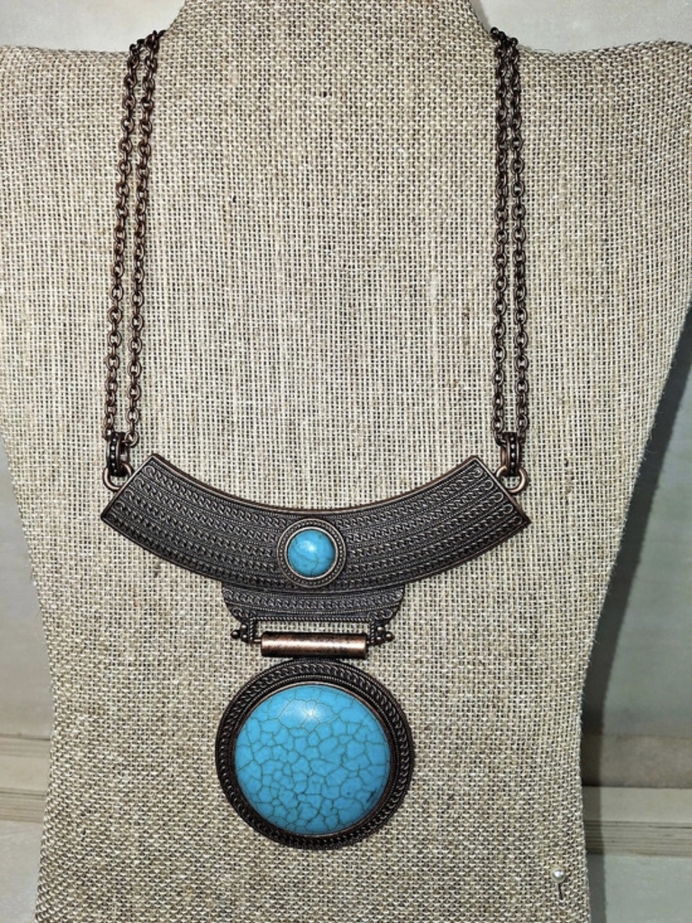 Boho-style Turquoise-like Pendant Statement Necklace